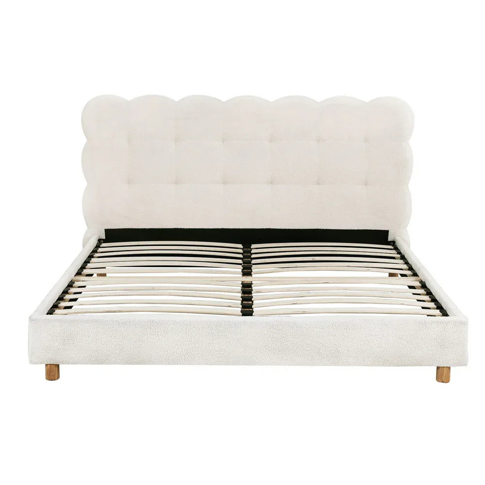 Artiss Queen Bed Frame Cloud Headboard Boucle Fabric Mattress Platform Base White - Mekamart Australia