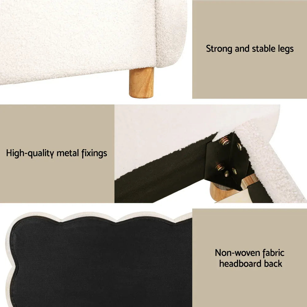 Artiss Queen Bed Frame Cloud Headboard Boucle Fabric Mattress Platform Base White - Mekamart Australia