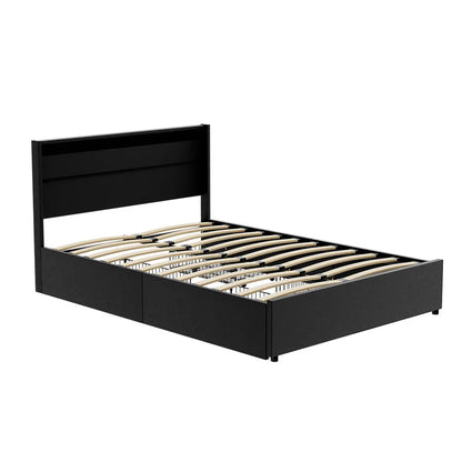 Artiss Bed Frame Double Size LED with 4 Drawers Black DUNN - Mekamart Australia