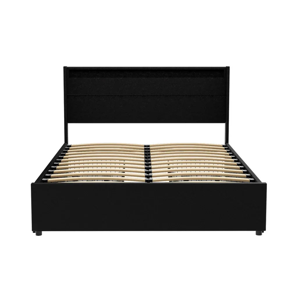Artiss Bed Frame Double Size LED with 4 Drawers Black DUNN - Mekamart Australia