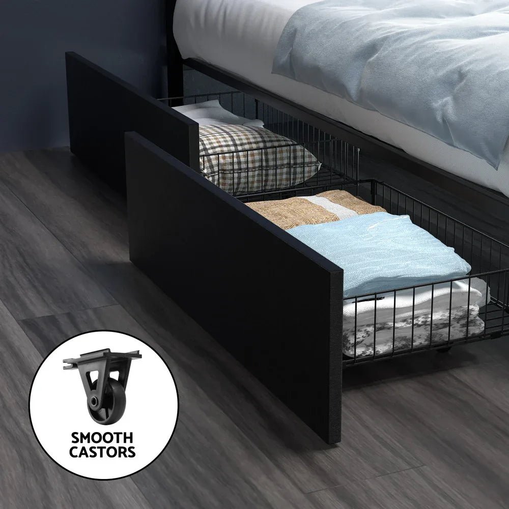 Artiss Bed Frame Double Size LED with 4 Drawers Black DUNN - Mekamart Australia