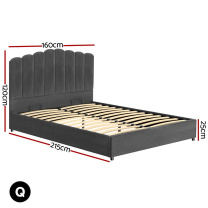 Artiss Bed Frame Double Size Velvet Grey FION - Mekamart Australia