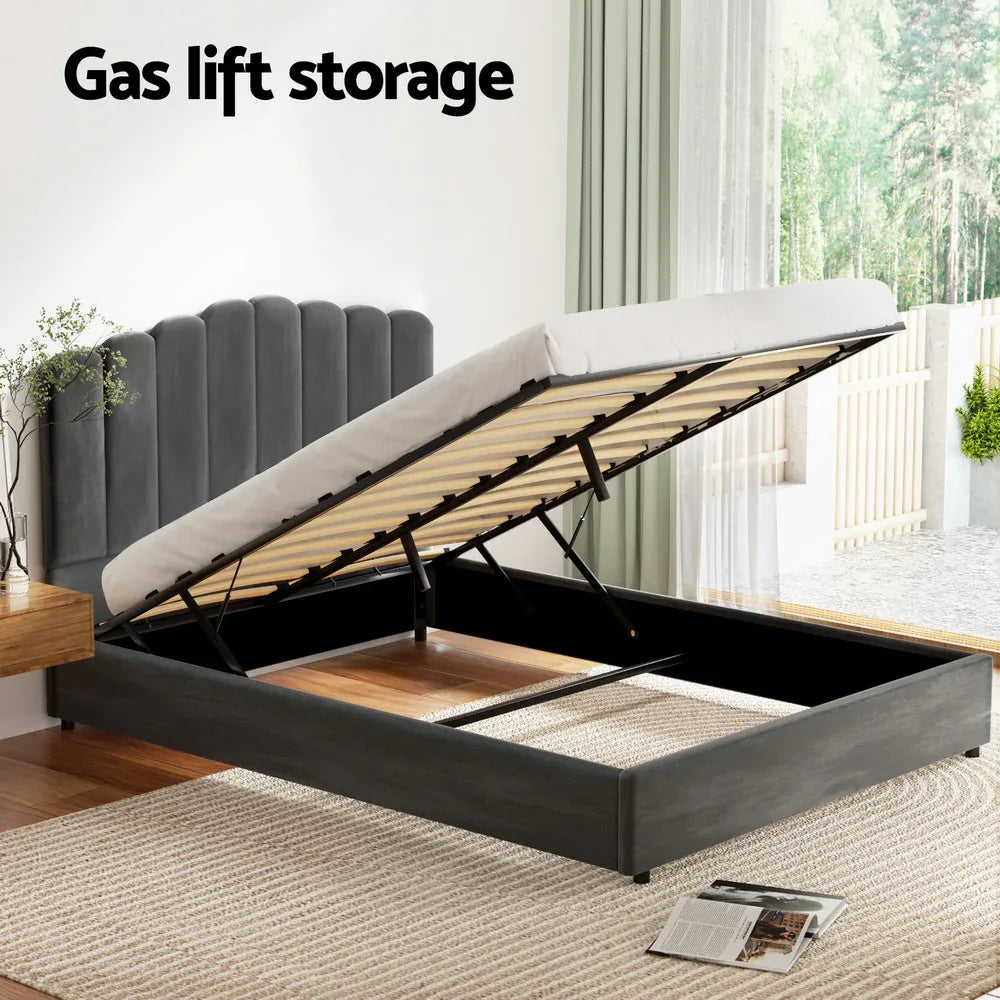 Artiss Bed Frame Double Size Velvet Grey FION - Mekamart Australia