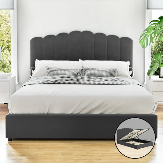 Artiss Bed Frame Double Size Velvet Grey FION - Mekamart Australia