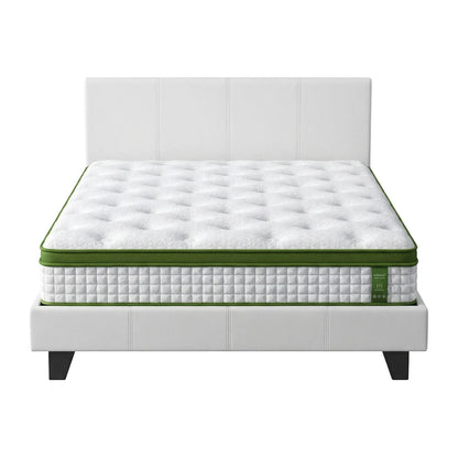 Artiss Double Bed Frame Platform White PVC Leather Hybrid Mattress Modern