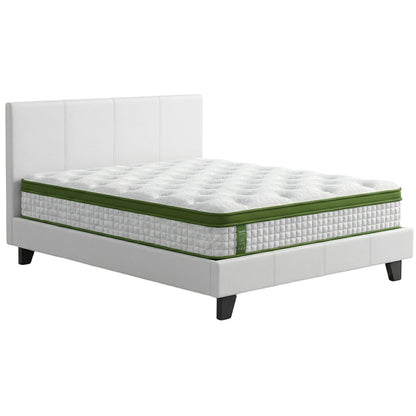 Artiss Double Bed Frame Platform White PVC Leather Hybrid Mattress Modern