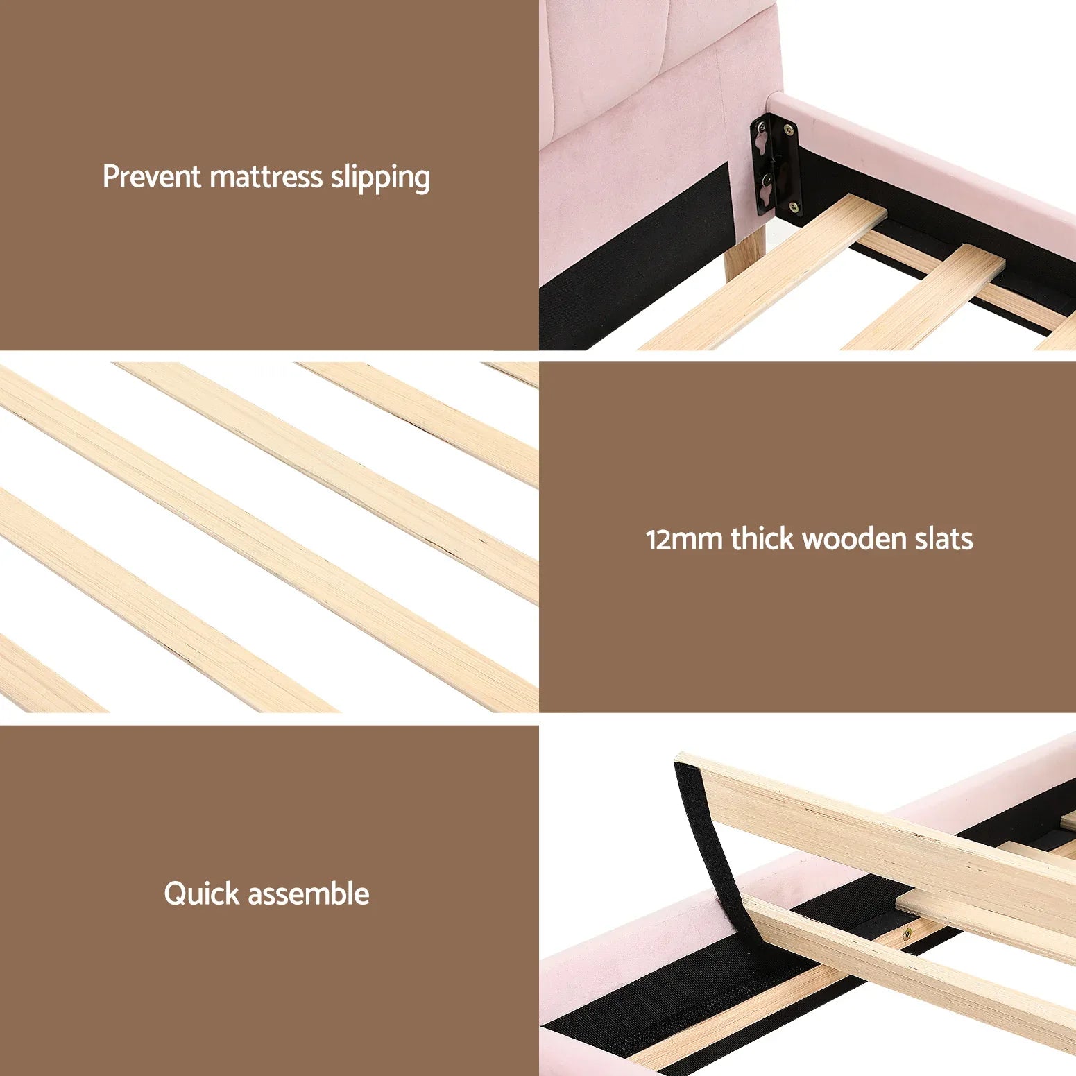 Artiss Bed Frame King Single with Bedside Table Set Scallop Headboard Pink Velvet Fabric Beds Base - Mekamart Australia