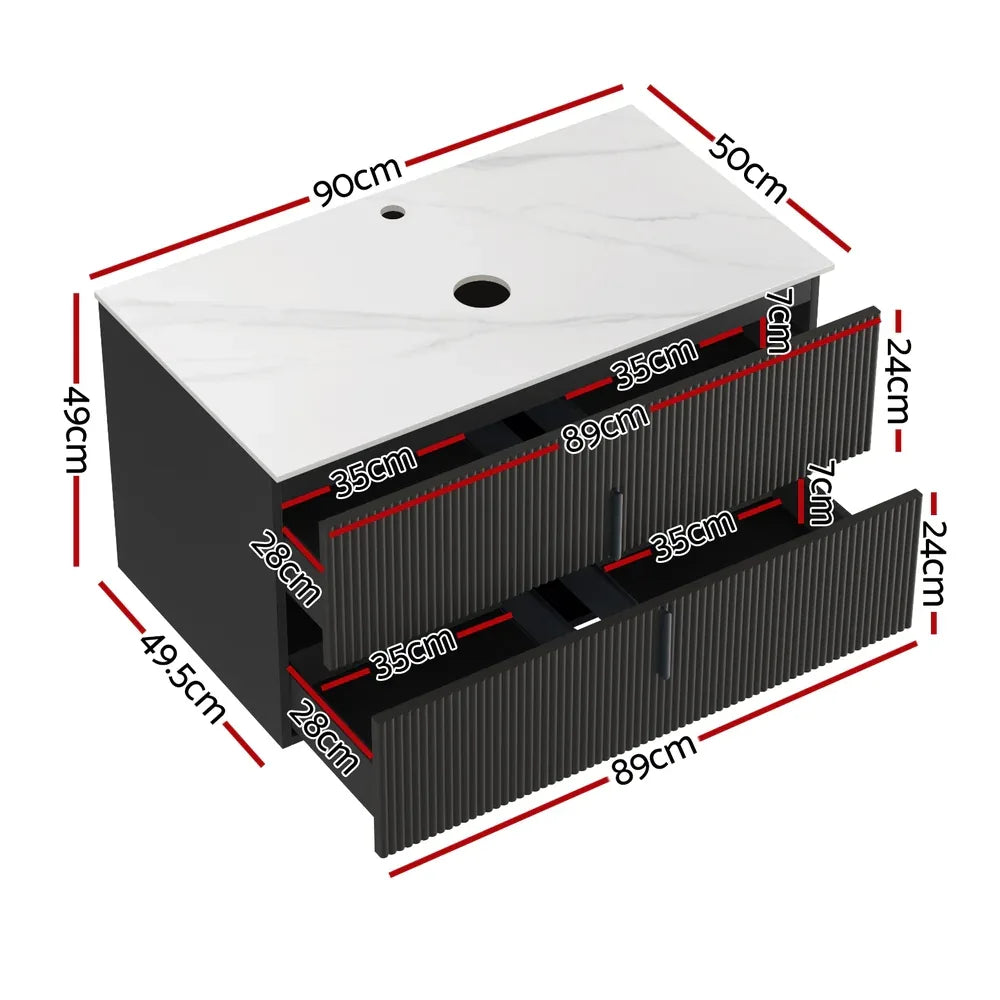 Cefito Vanity Unit 900mm Bathroom Cabinet Storage Wall Hung Black Timber Front - Mekamart Australia