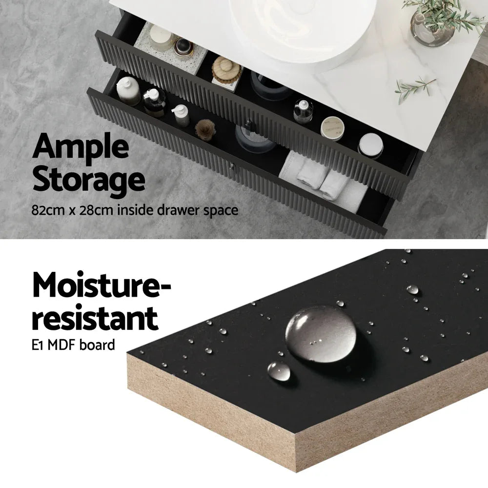 Cefito Vanity Unit 900mm Bathroom Cabinet Storage Wall Hung Black Timber Front - Mekamart Australia