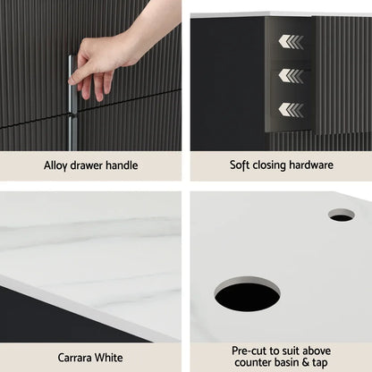 Cefito Vanity Unit 900mm Bathroom Cabinet Storage Wall Hung Black Timber Front - Mekamart Australia