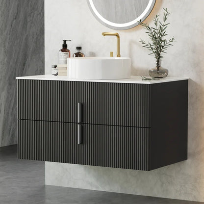 Cefito Vanity Unit 900mm Bathroom Cabinet Storage Wall Hung Black Timber Front - Mekamart Australia