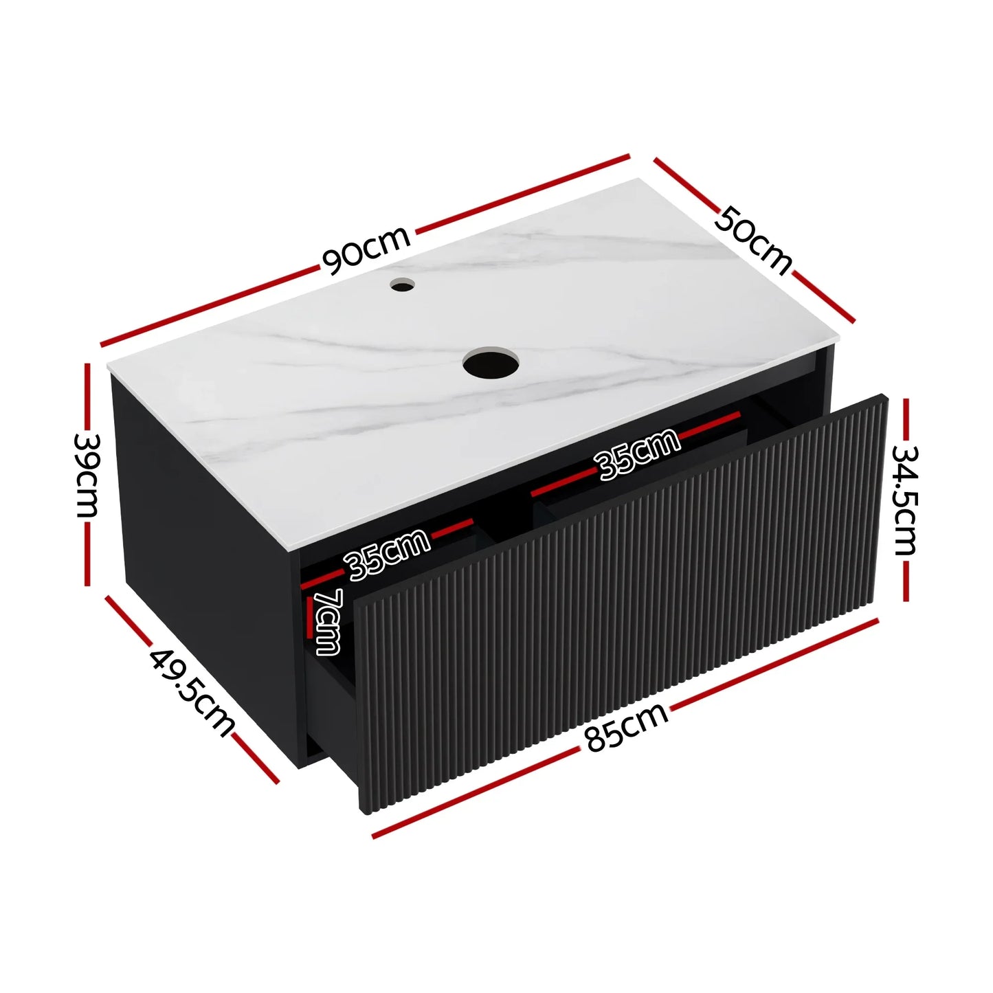 Cefito Vanity Unit 900mm Bathroom Cabinet Storage Wall Hung Grooved Timber Black - Mekamart Australia