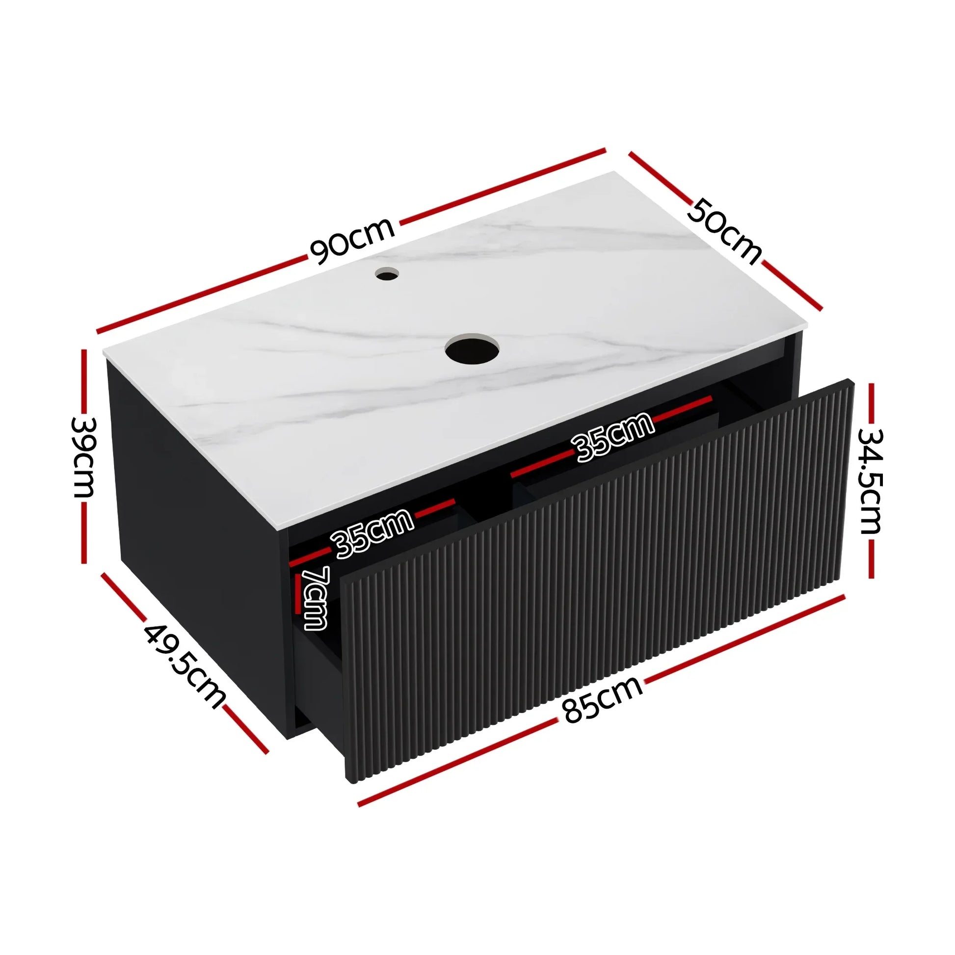 Cefito Vanity Unit 900mm Bathroom Cabinet Storage Wall Hung Grooved Timber Black - Mekamart Australia