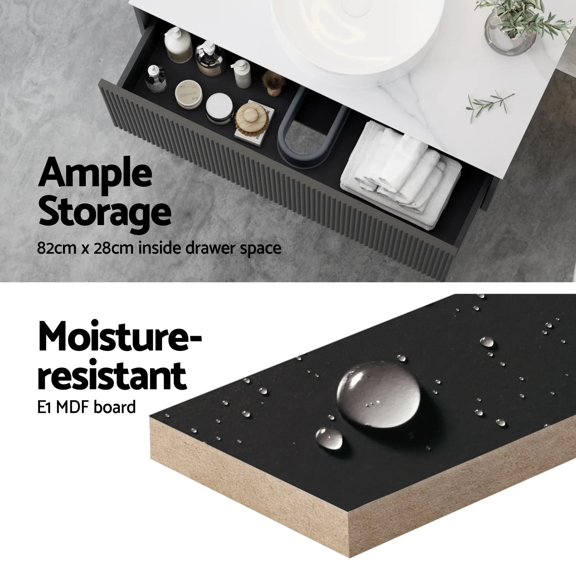 Cefito Vanity Unit 900mm Bathroom Cabinet Storage Wall Hung Grooved Timber Black - Mekamart Australia