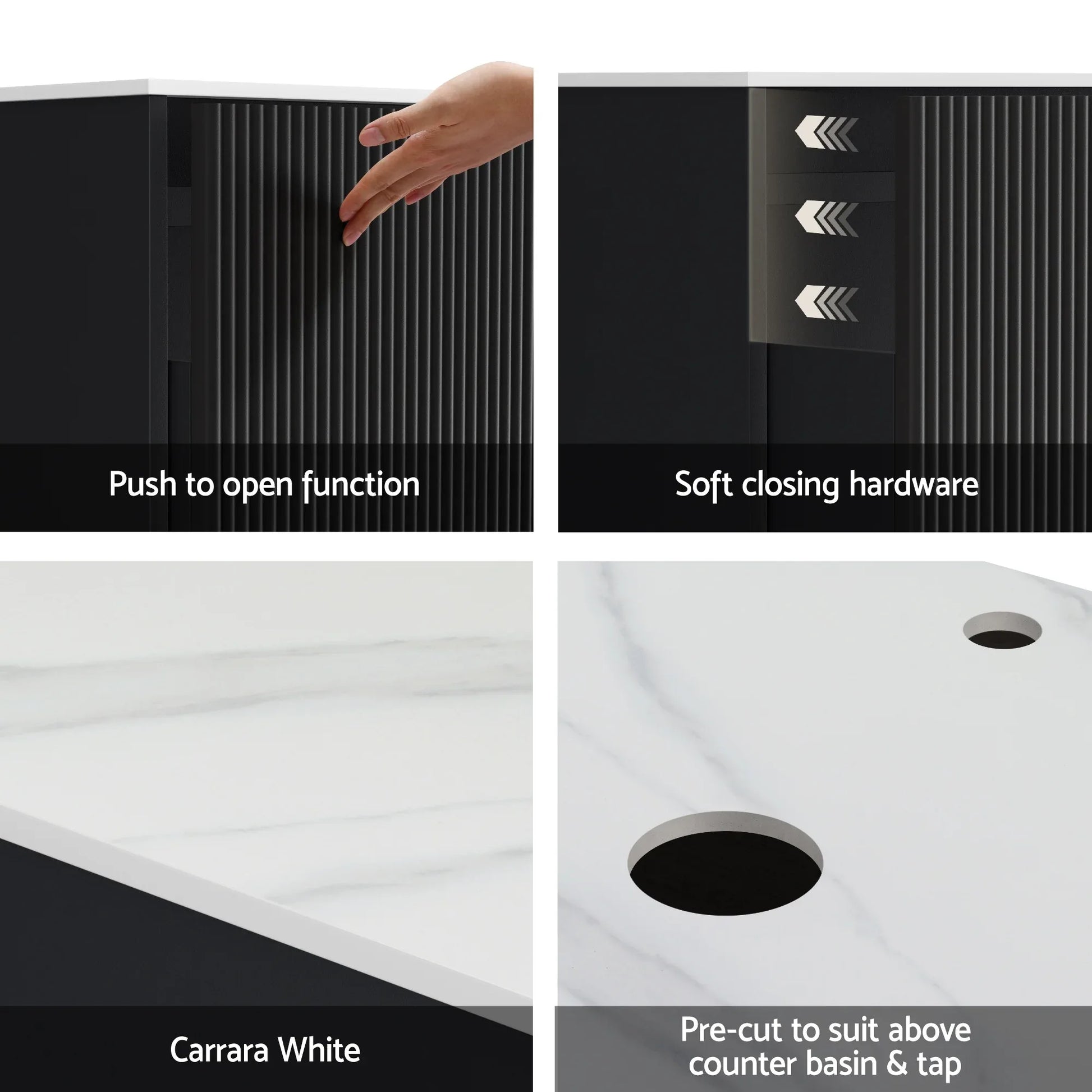 Cefito Vanity Unit 900mm Bathroom Cabinet Storage Wall Hung Grooved Timber Black - Mekamart Australia