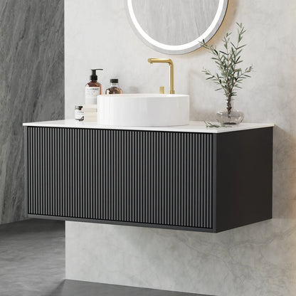 Cefito Vanity Unit 900mm Bathroom Cabinet Storage Wall Hung Grooved Timber Black - Mekamart Australia