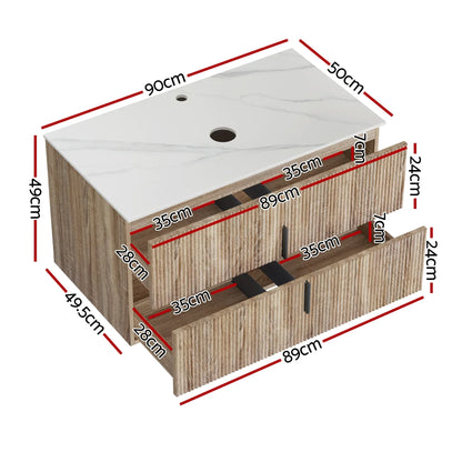 Cefito Vanity Unit 900mm Bathroom Cabinet Storage Wall Hung Timber Front Pine - Mekamart Australia
