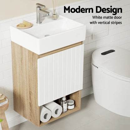 Cefito Vanity Unit 445mm Basin Bathroom Cabinet Storage Wall Hung Sink White - Mekamart Australia