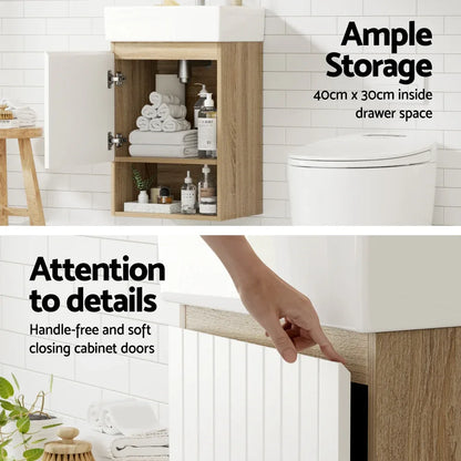 Cefito Vanity Unit 445mm Basin Bathroom Cabinet Storage Wall Hung Sink White - Mekamart Australia