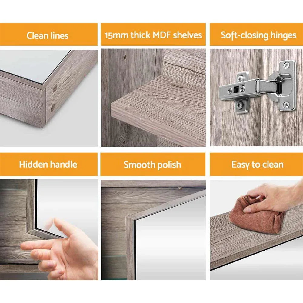 Cefito Bathroom Mirror Cabinet 900x720mm Oak - Mekamart Australia