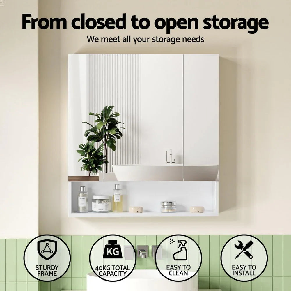 Cefito Bathroom Mirror Cabinet Medicine Adjustable Shelves Wall Hung 700x750mm White - Mekamart Australia