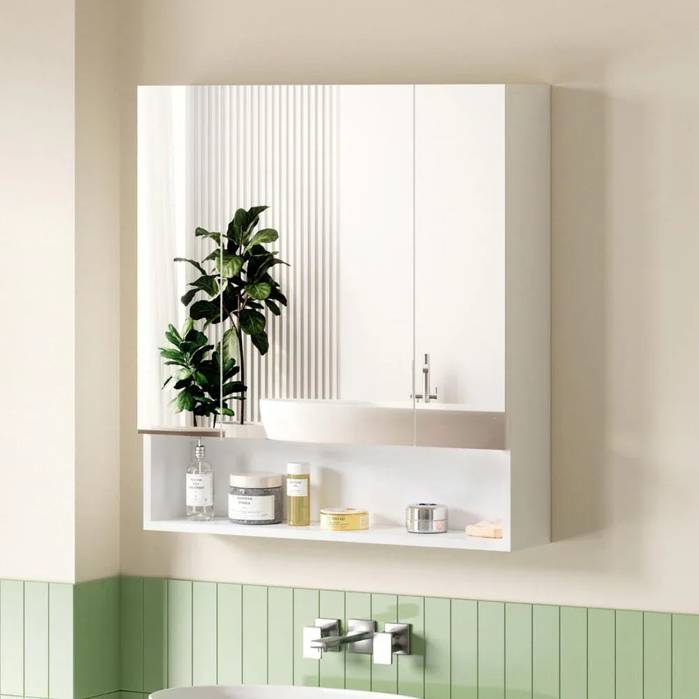 Cefito Bathroom Mirror Cabinet Medicine Adjustable Shelves Wall Hung 700x750mm White - Mekamart Australia