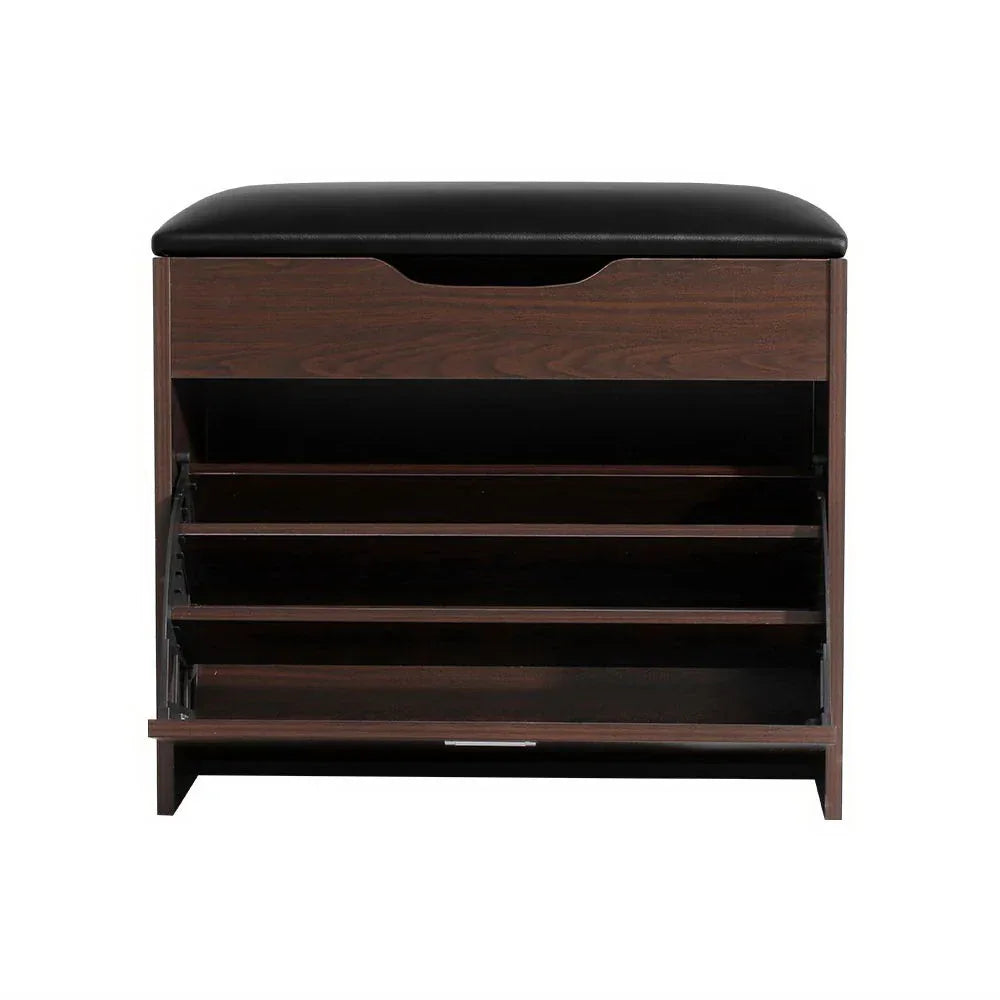 Artiss Shoe Rack Cabinet Bench 3-tier 15 Pairs Walnut - Mekamart Australia