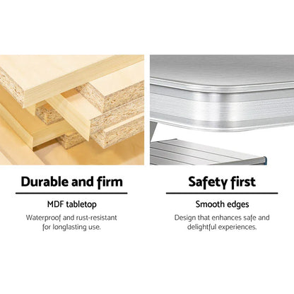 Weisshorn Folding Camping Table Outdoor Picnic BBQ With 2 Bench Chairs Set - Mekamart Australia