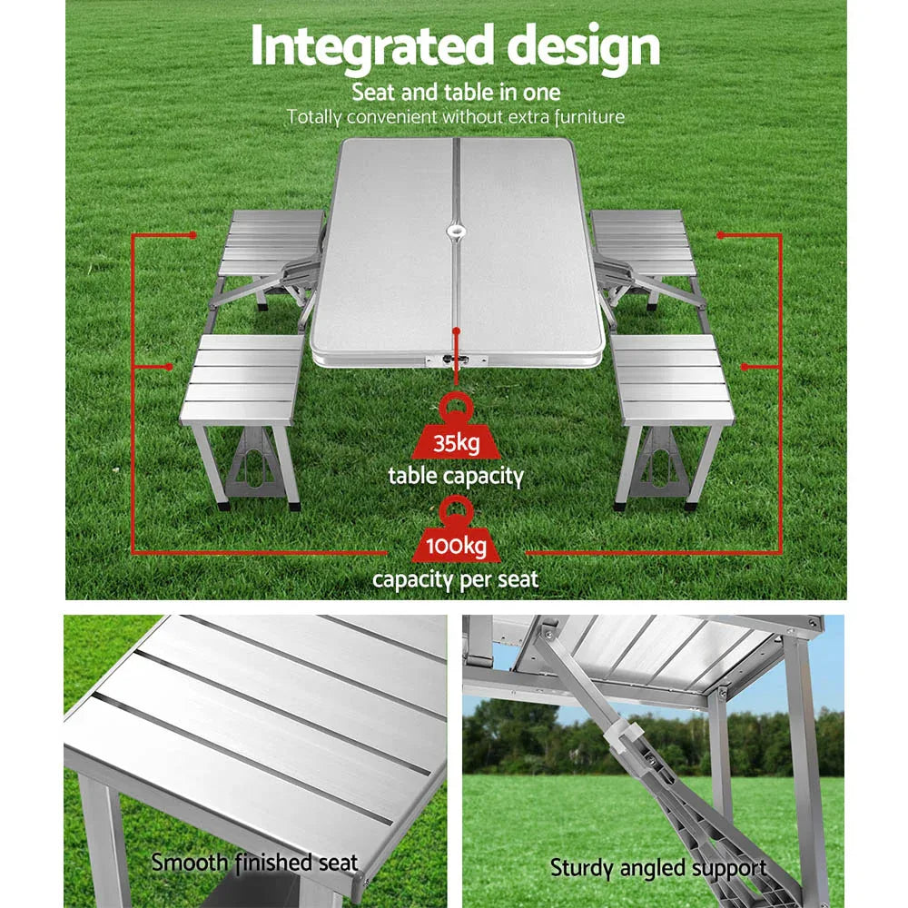 Weisshorn Folding Camping Table Outdoor Picnic BBQ With 2 Bench Chairs Set - Mekamart Australia
