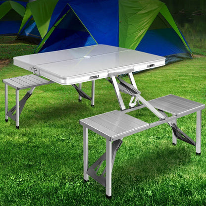 Weisshorn Folding Camping Table Outdoor Picnic BBQ With 2 Bench Chairs Set - Mekamart Australia