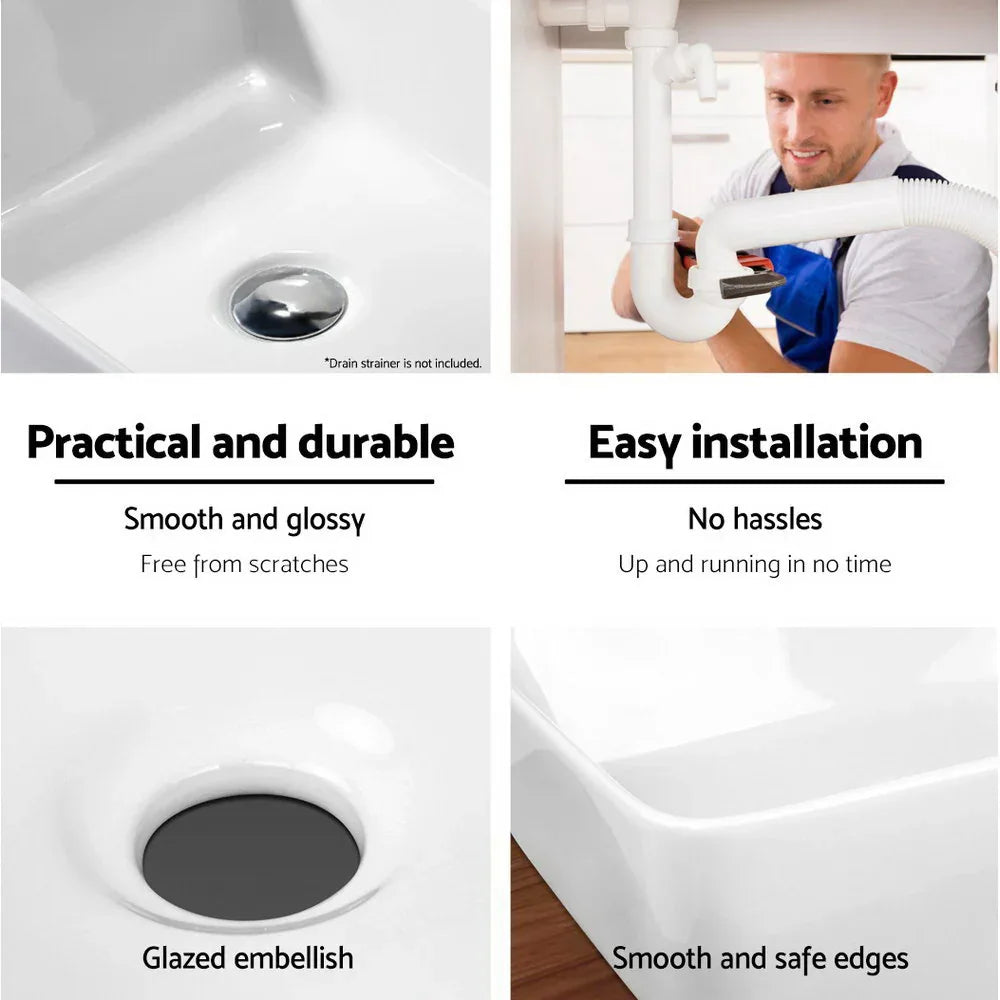 Cefito Bathroom Basin Ceramic Vanity Sink Hand Wash Bowl 48x37cm White - Mekamart Australia