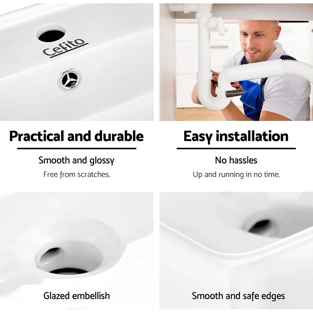 Cefito Bathroom Basin Ceramic Vanity Sink Hand Wash Bowl 41x41cm - Mekamart Australia