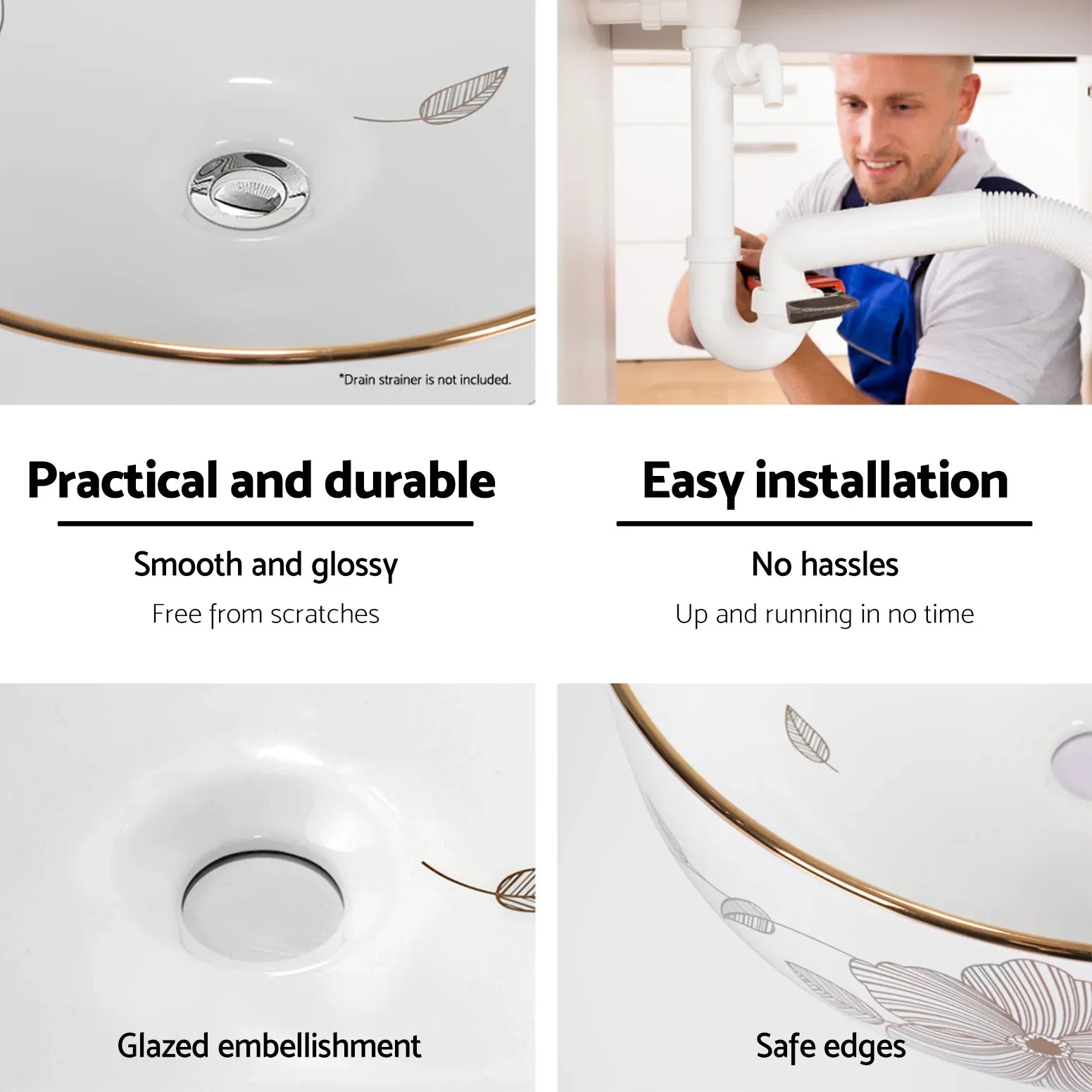 Cefito Bathroom Basin Ceramic Vanity Sink Hand Wash Bowl with Pattern 41x41cm - Mekamart Australia