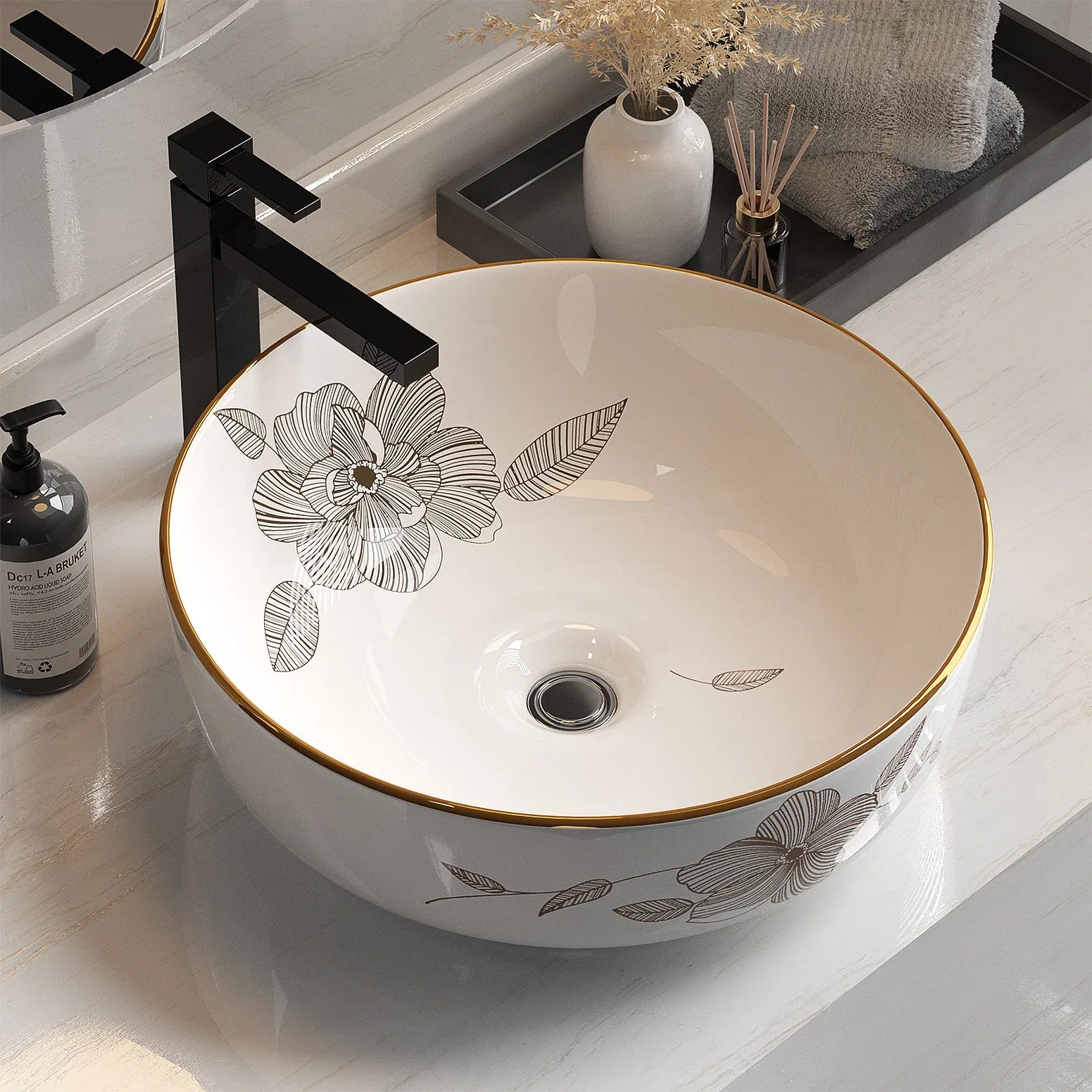 Cefito Bathroom Basin Ceramic Vanity Sink Hand Wash Bowl with Pattern 41x41cm - Mekamart Australia