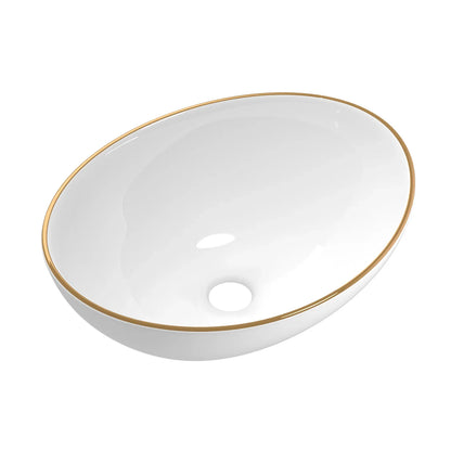 Cefito Bathroom Basin Ceramic Vanity Sink Hand Wash Bowl Gold Line 41x34cm - Mekamart Australia