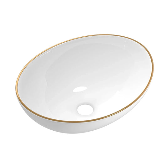 Cefito Bathroom Basin Ceramic Vanity Sink Hand Wash Bowl Gold Line 41x34cm - Mekamart Australia