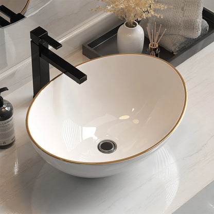 Cefito Bathroom Basin Ceramic Vanity Sink Hand Wash Bowl Gold Line 41x34cm - Mekamart Australia