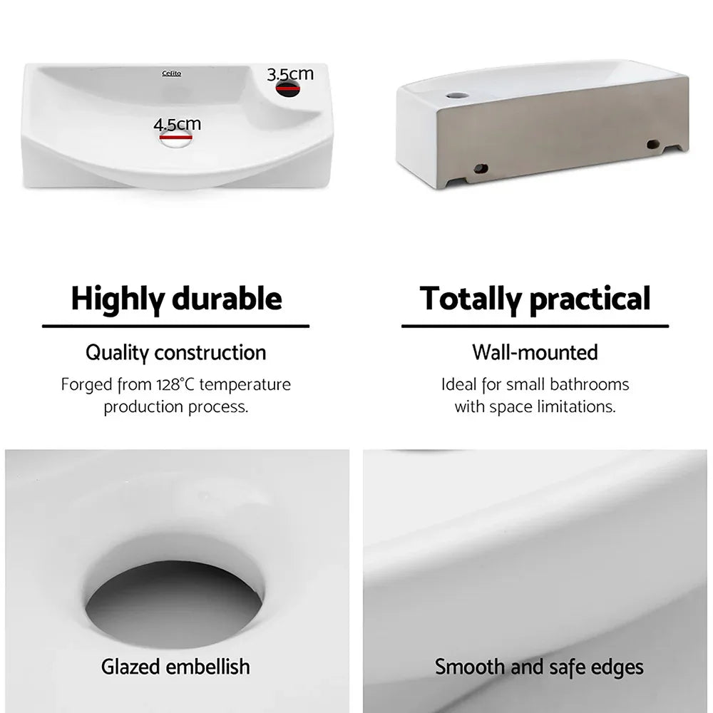 Cefito Bathroom Basin Ceramic Vanity Sink Hand Wash Bowl 45x23cm - Mekamart Australia