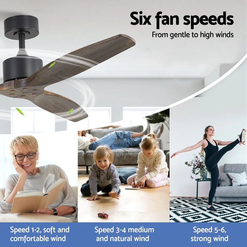 Devanti 52'' Ceiling Fan AC Motor 3 Blades w/Remote - Dark Wood