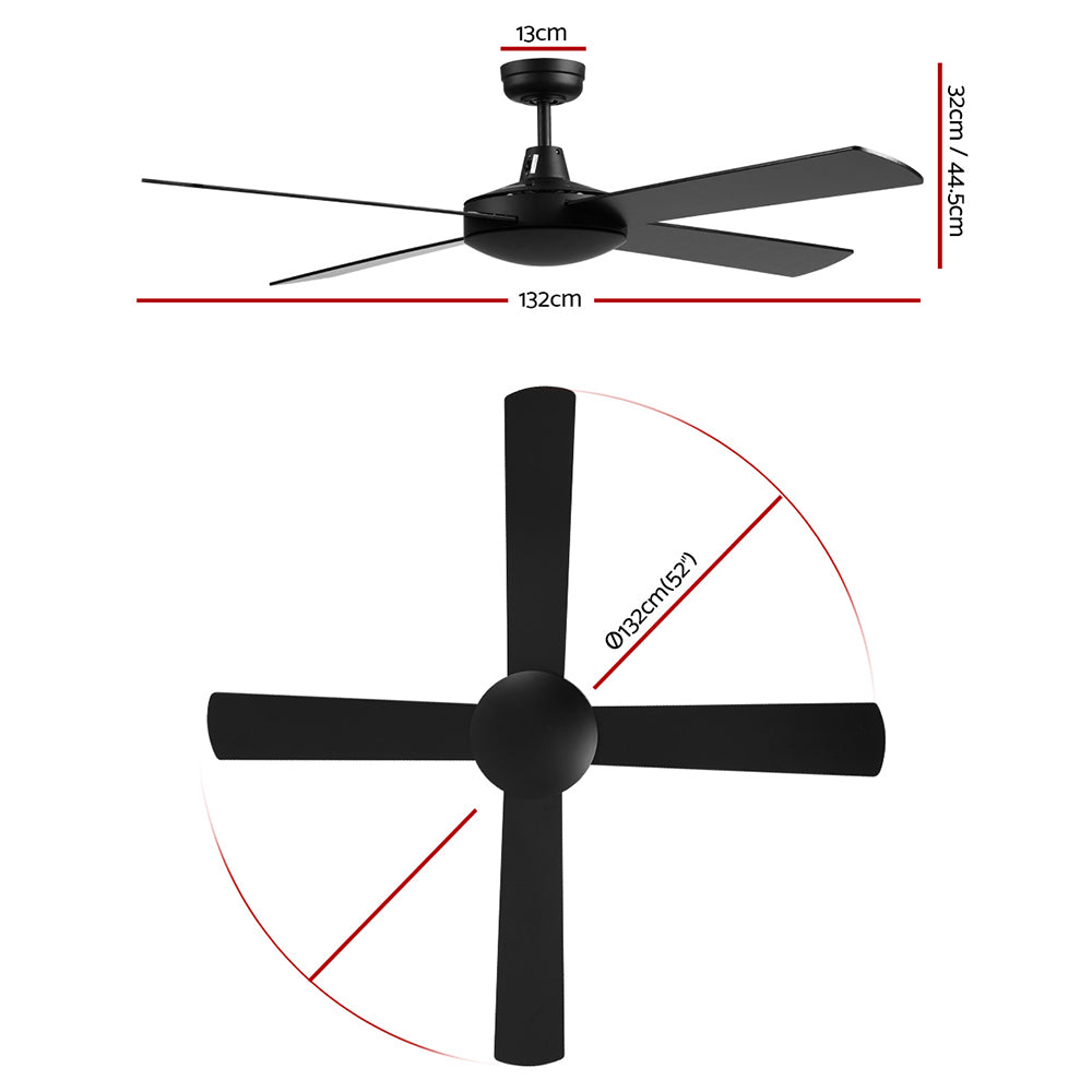 Devanti 52'' Ceiling Fan DC Motor 4 Blades w/Remote - Black
