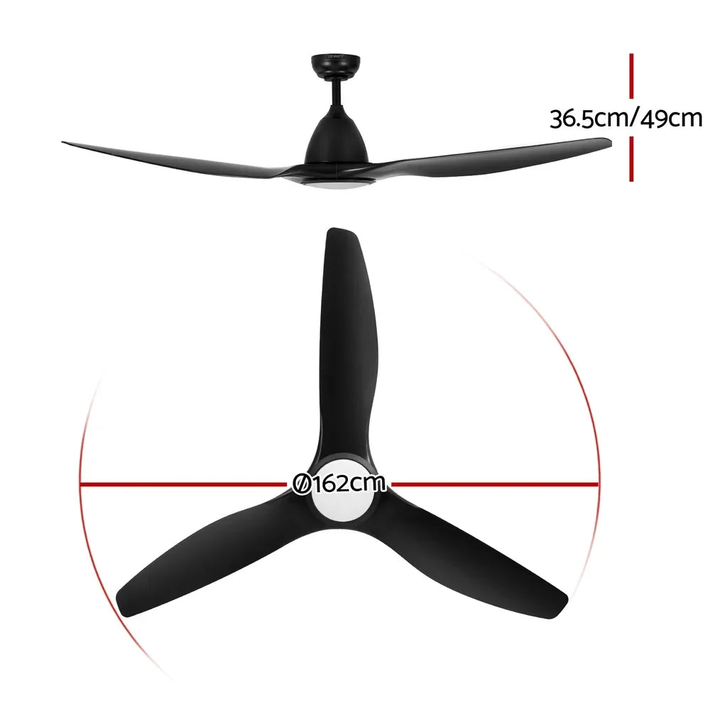 Devanti 64 Inch Ceiling Fan DC Motor w/Light w/Remote - Black - Mekamart Australia