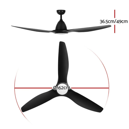 Devanti 64 Inch Ceiling Fan DC Motor w/Light w/Remote - Black - Mekamart Australia