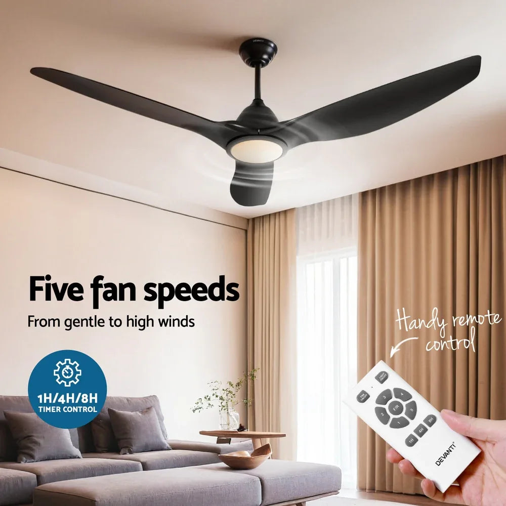 Devanti 64 Inch Ceiling Fan DC Motor w/Light w/Remote - Black - Mekamart Australia