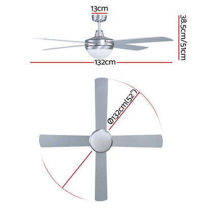 Devanti 52'' Ceiling Fan DC Motor w/Light w/Remote - Silver