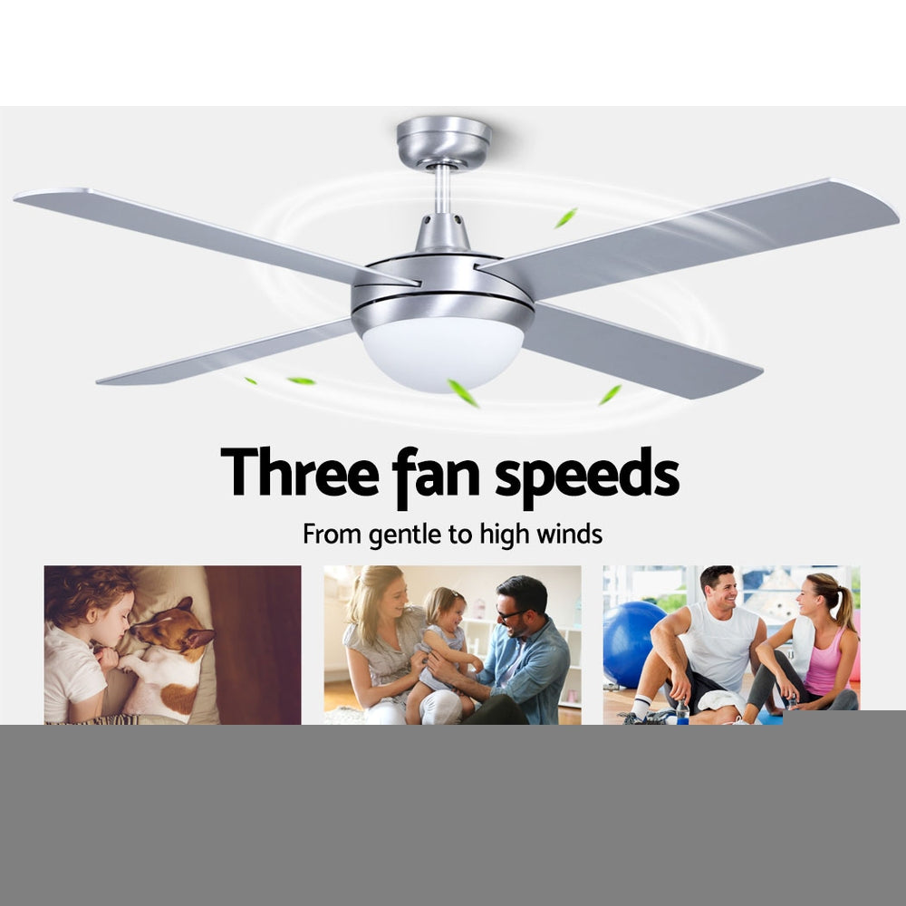 Devanti 52'' Ceiling Fan DC Motor w/Light w/Remote - Silver