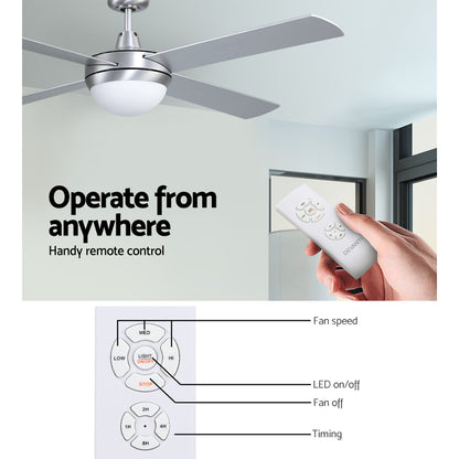 Devanti 52'' Ceiling Fan DC Motor w/Light w/Remote - Silver