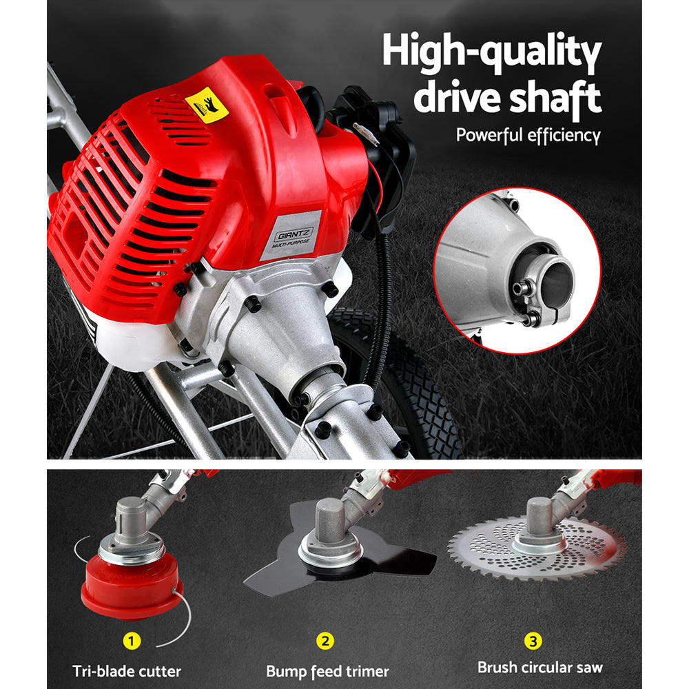 Giantz 52cc Petrol Brush Cutter Whipper Saw Trimmer 2 Stroke 3-in-1 Wheel