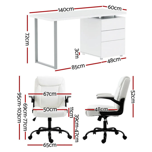 Artiss Computer Desk Executive Office Chairs Sets White