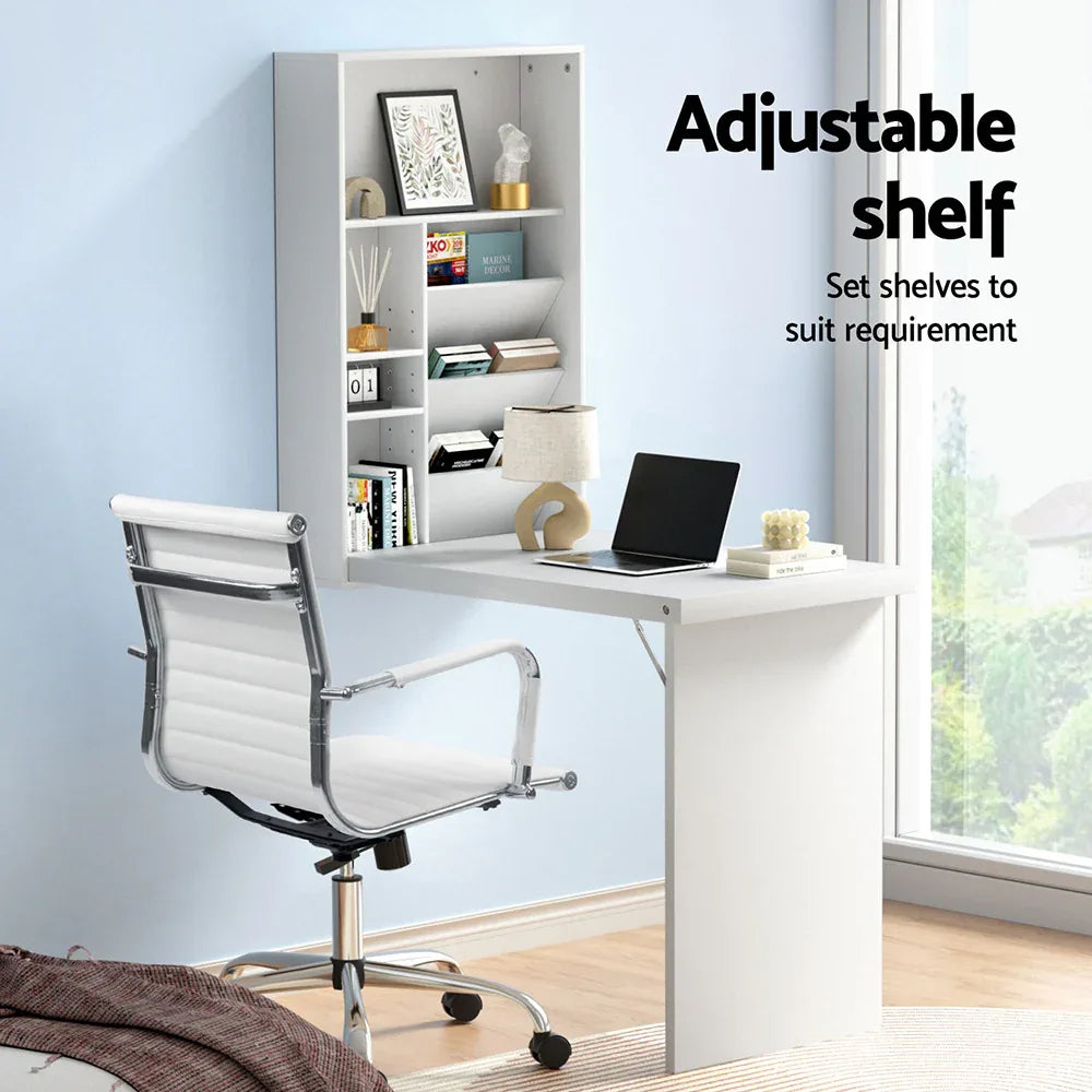 Artiss Computer Desk Office Chair Set PU Leather Wall Mount Foldable Table White - Mekamart Australia