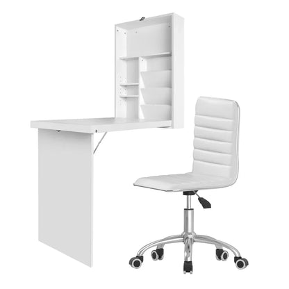 Artiss Computer Desk Office Chair Set PU Leather Wall Mount Foldable Table White - Mekamart Australia